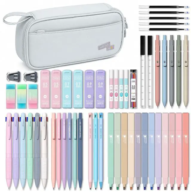 Main image of 56 PCS Aesthetic School Supplies with Pencil Case (Grey)