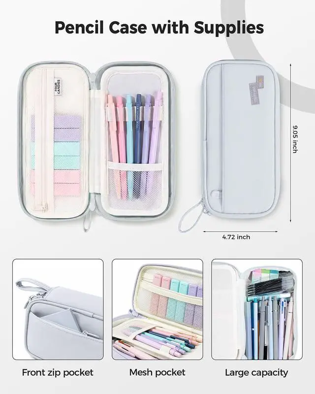 Alt view image 3 of 7 - 56 PCS Aesthetic School Supplies with Pencil Case (Grey)