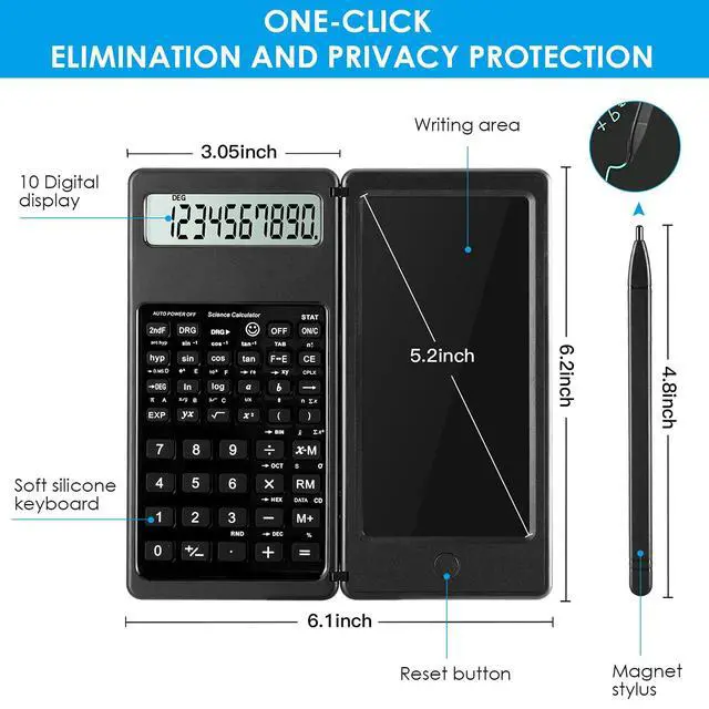 Alt view image 3 of 7 - Scientific Calculators for Students, 10-Digit Large Screen, Math Calculator with Notepad, Classroom Must Haves for Middle High School Supplies & College (Black)