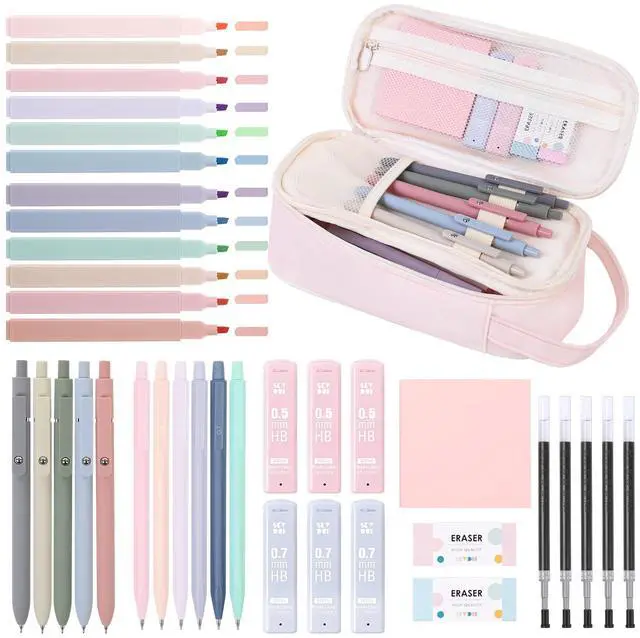 Main image of School Supplies Kit, 38 PCS Cute Stationery Set with Large Pencil Case, Pens, Mechanical Pencil Set, Highlighters & Refills, Aesthetic School Supplies for Girls, College, Back to School Pink