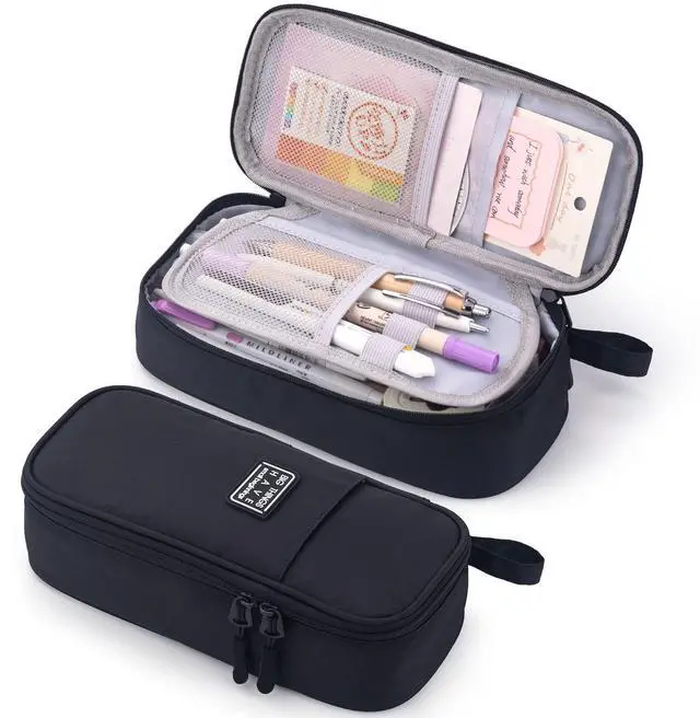 Main image of Durable Pen Pencil Case for School Supplies, High Capacity Pencil Bag Pouch Organizer for Teen Girls Boys Adults, Black