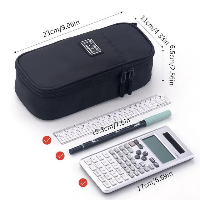 Alt view image 4 of 6 - Durable Pen Pencil Case for School Supplies, High Capacity Pencil Bag Pouch Organizer for Teen Girls Boys Adults, Black