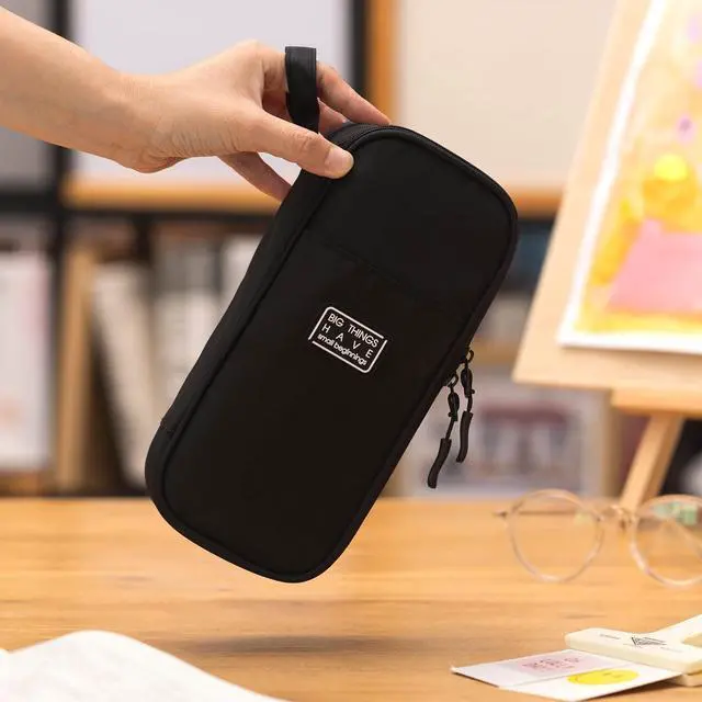 Alt view image 6 of 6 - Durable Pen Pencil Case for School Supplies, High Capacity Pencil Bag Pouch Organizer for Teen Girls Boys Adults, Black