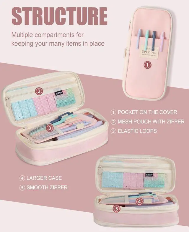Alt view image 5 of 7 - 39PCS Aesthetic School Supplies with Cute Pencil Case, 5X Ballpoint Pens with Stylus Tip, 12X Pastel Highlighters, 6X Mechanical Pencil Set 0.5&0.7mm, Suit for Preppy School College Essentials (pink)
