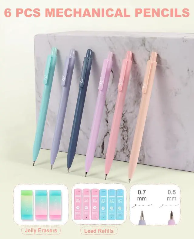 Alt view image 6 of 7 - 39PCS Aesthetic School Supplies with Cute Pencil Case, 5X Ballpoint Pens with Stylus Tip, 12X Pastel Highlighters, 6X Mechanical Pencil Set 0.5&0.7mm, Suit for Preppy School College Essentials (pink)