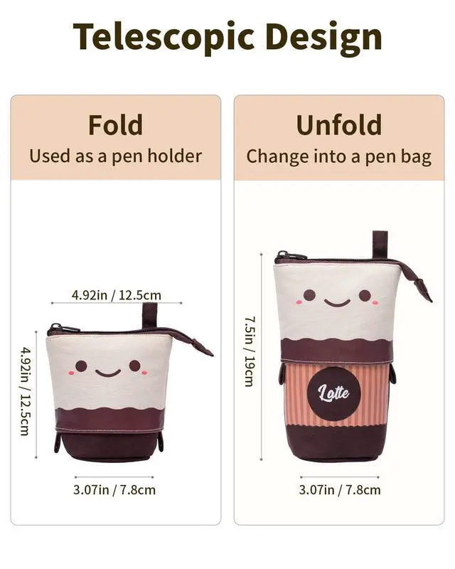 Alt view image 2 of 6 - Standing Pencil Case, Cute Stand up Pencil Pouch, Telescopic Pen Bag