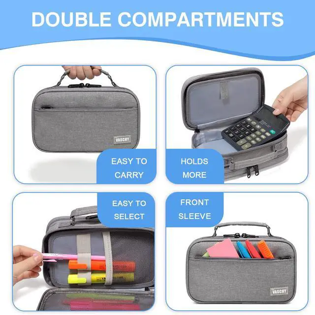 Alt view image 5 of 7 - Pencil Case, Large Pencil Pouch with Compartments for Middle School,Work,Office Pen Organizer Holder School Supply Gray