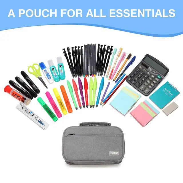 Alt view image 7 of 7 - Pencil Case, Large Pencil Pouch with Compartments for Middle School,Work,Office Pen Organizer Holder School Supply Gray