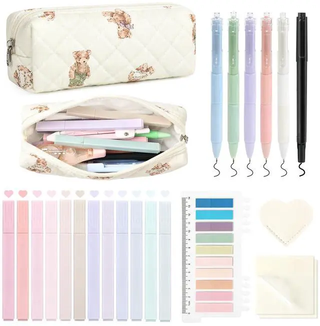 Main image of 22Pcs Book Annotation Kit Aesthetic Pencil Case with Supplies School Annotation Supplies Gel Pen Transparent Sticky Note Taking Bible Study College Stationery Supplie (Bear Cub Print)