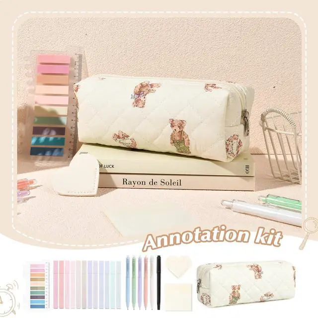 Alt view image 4 of 7 - 22Pcs Book Annotation Kit Aesthetic Pencil Case with Supplies School Annotation Supplies Gel Pen Transparent Sticky Note Taking Bible Study College Stationery Supplie (Bear Cub Print)