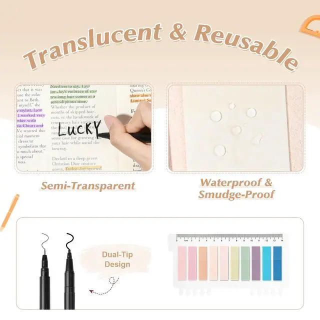 Alt view image 6 of 7 - 22Pcs Book Annotation Kit Aesthetic Pencil Case with Supplies School Annotation Supplies Gel Pen Transparent Sticky Note Taking Bible Study College Stationery Supplie (Bear Cub Print)