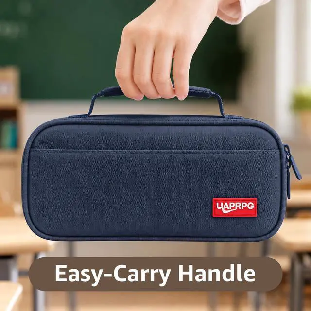 Alt view image 3 of 7 - Large Capacity Pencil Case, Waterproof Oxford Cloth Double Zipper Stationery Organizer Bag with Carry Handle, Simple Storage Bag for School, Office, Teens, Girls, Boys, Men, Women