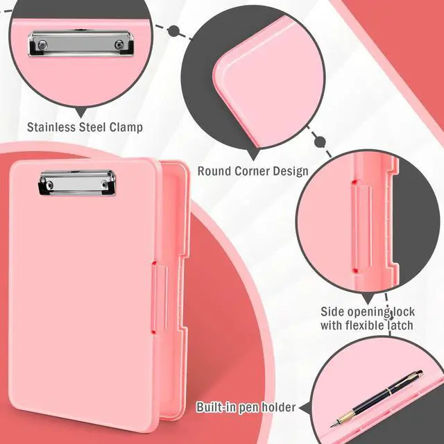 Alt view image 3 of 7 - Clipboards with Storage, Pink Nursing Storage Clipboard Foldable