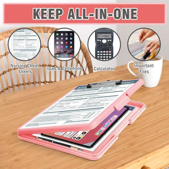 Alt view image 6 of 7 - Clipboards with Storage, Pink Nursing Storage Clipboard Foldable