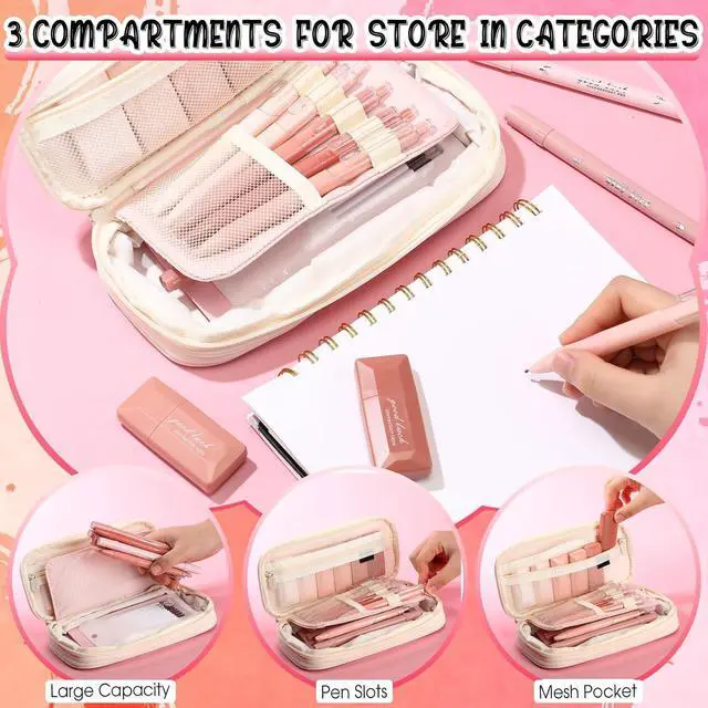 Alt view image 4 of 6 - 38 Pcs Aesthetic Office Supplies with Pen Case Sticky Notes Gel Pens Highlighters Correction Tapes Stationery Kit for Office Work Coworkers(Pink Color,Classic)