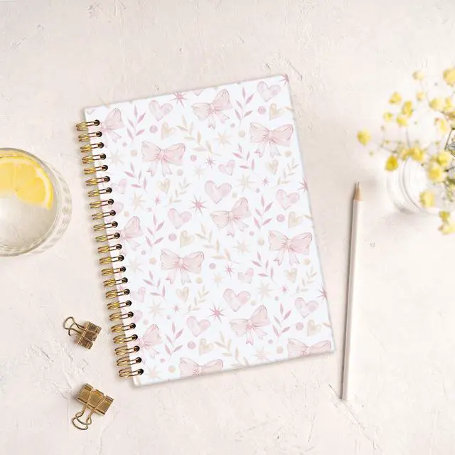 Alt view image 2 of 7 - Cute Notebooks for School,Pink Bow Hardcover Spiral Notebook
