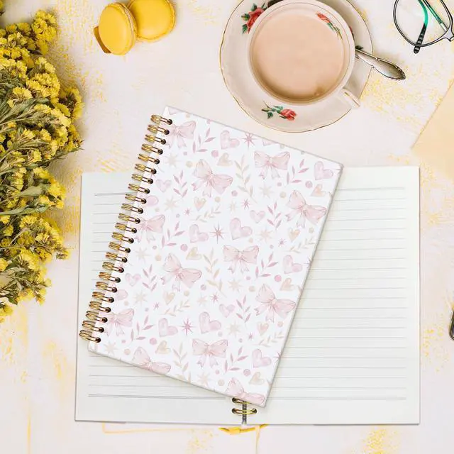 Alt view image 3 of 7 - Cute Notebooks for School,Pink Bow Hardcover Spiral Notebook