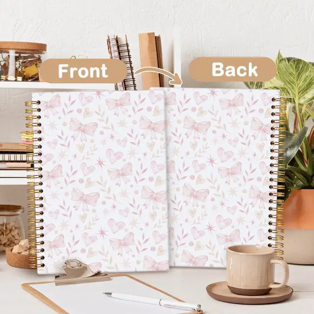 Alt view image 4 of 7 - Cute Notebooks for School,Pink Bow Hardcover Spiral Notebook