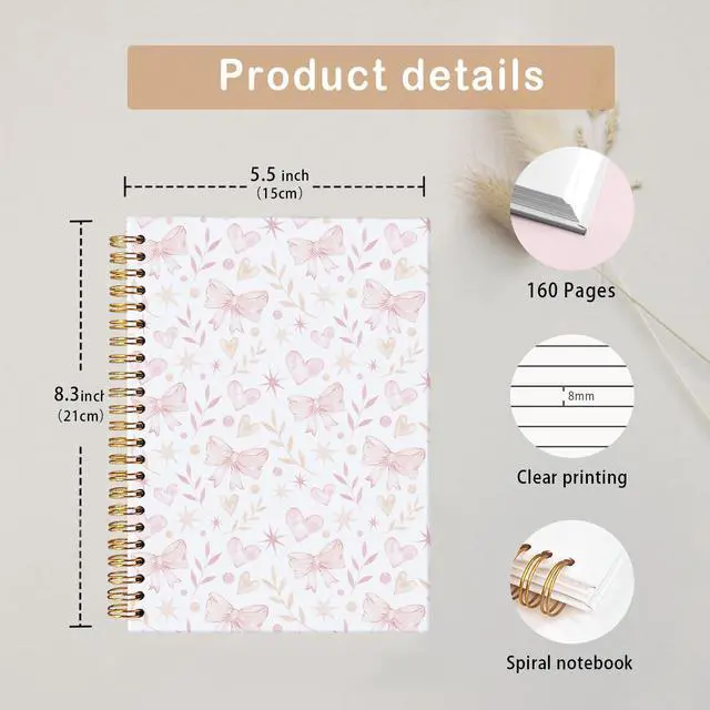 Alt view image 7 of 7 - Cute Notebooks for School,Pink Bow Hardcover Spiral Notebook
