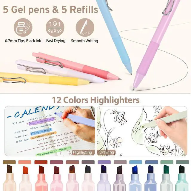 Alt view image 6 of 7 - 62PCS Aesthetic Stationery Set with Foldable Pencil Case, Pink