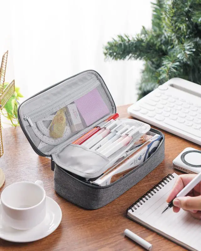 Alt view image 2 of 6 - Pencil Case for Boys Big Capacity Pencil Pouch Bag Box School,Grey