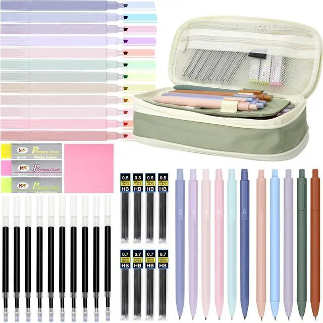 Main image of 46 PCS Aesthetic School Supplies with Pencil Case, Pastel Highlighters, Erasable Pens, Refills, Mechanical Pencils for Students Stationary College Essentials