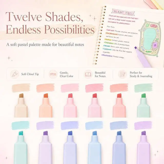 Alt view image 5 of 7 - Aesthetic School Supplies with Pencil Pouch - 57 Pcs Cute College Essentials Set, Big Capacity Pen Case, Eraser Holder, Pastel Highlighters, Bible Study Journaling Stationary Kit for Girls Teens