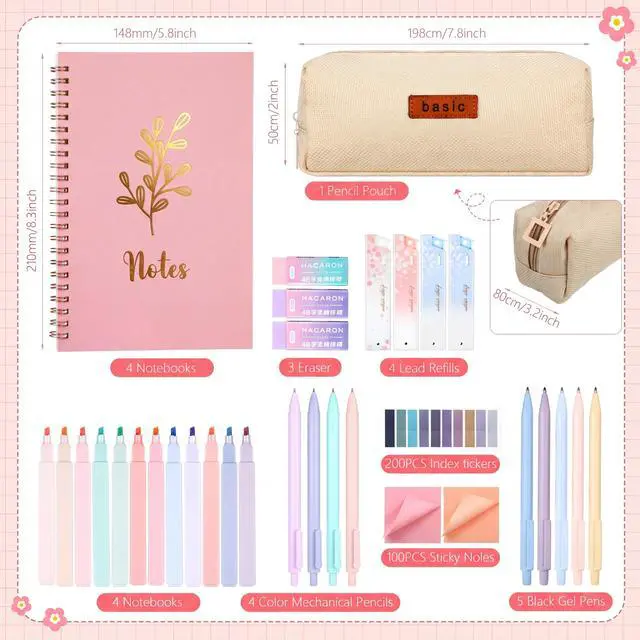 Alt view image 2 of 7 - 36 Pcs Spiral Notebook Stationary Set, Aesthetic School Supplies for Women, Back to School Supplies Bible Study Kit, Office College Essentials Include A5 Notebook Pencil Case Notes Tabs
