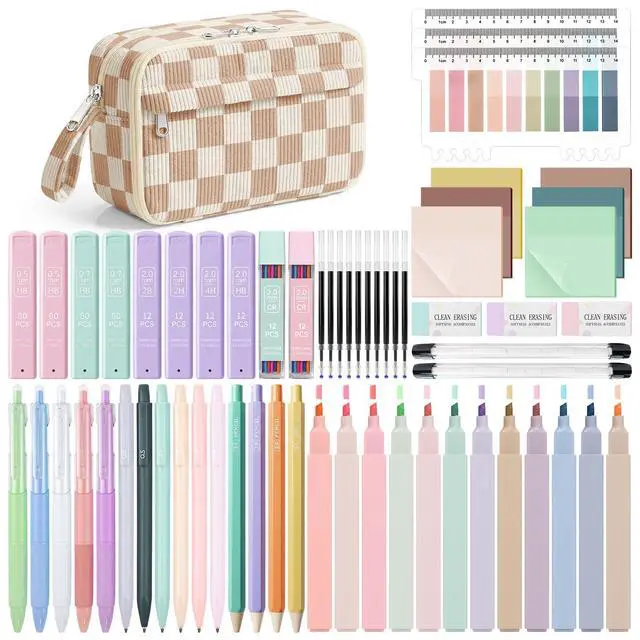 Main image of 62PCS Aesthetic School Supplies with Corduroy Pencil Case, Pastel Highlighters Gel Pens Mechanical Pencils, Cute College Essentials Set, Cute College Daily Essentials SetChecked