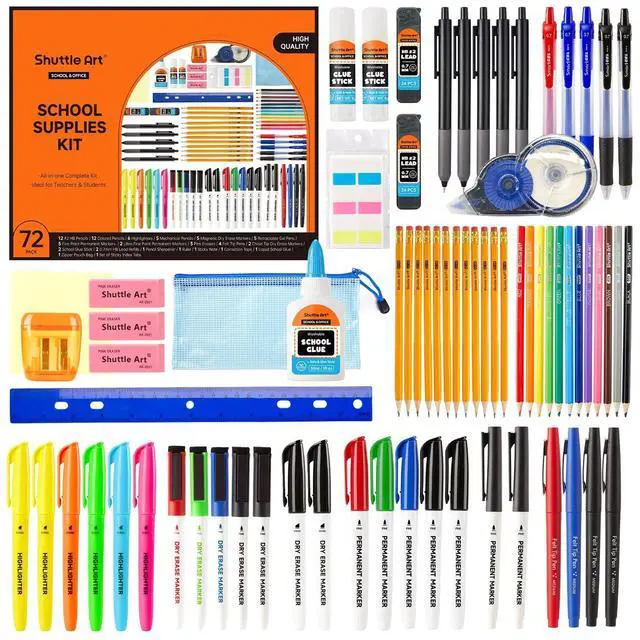 Main image of 71 Pack School Supplies Kit, Back to School Supplies for Teachers, Middle High Schools, College School Supply with Highlighters, Pencils, Gel Pens, Dry Erase Markers, Felt Tip Pens, Glue