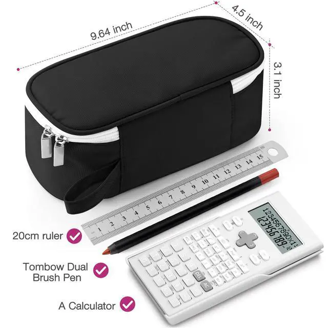 Alt view image 2 of 6 - Large Capacity Pencil Case Portable Pencil Pouch Bag School Supplies for College Students Girls Boys Adults (Black)