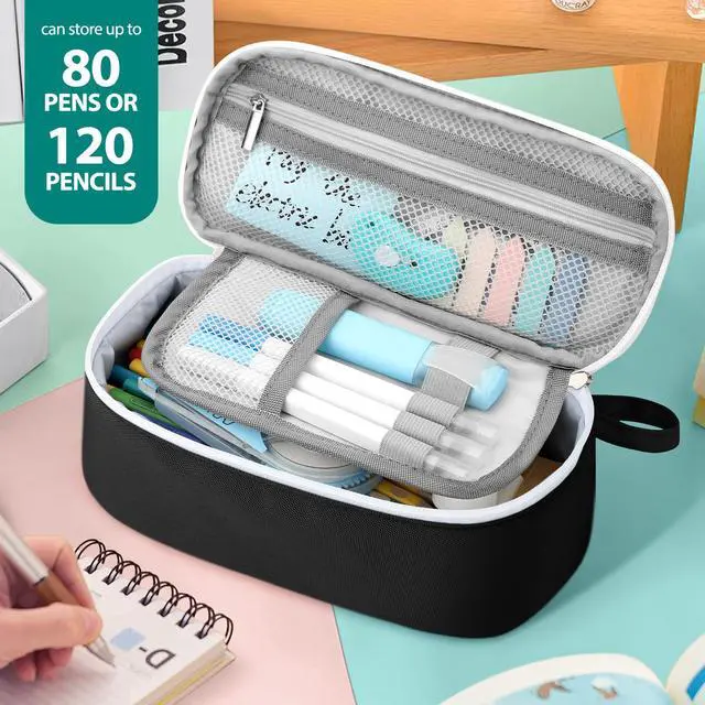 Alt view image 4 of 6 - Large Capacity Pencil Case Portable Pencil Pouch Bag School Supplies for College Students Girls Boys Adults (Black)