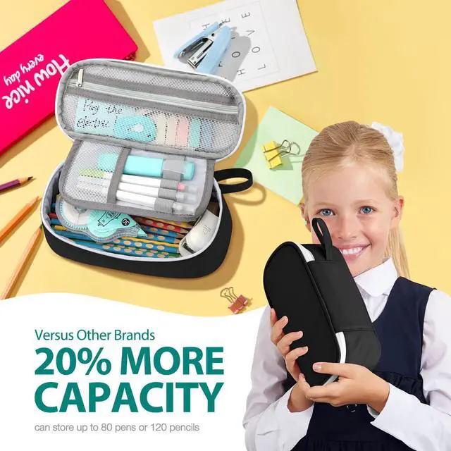 Alt view image 3 of 6 - Large Capacity Pencil Case Portable Pencil Pouch Bag School Supplies for College Students Girls Boys Adults (Black)