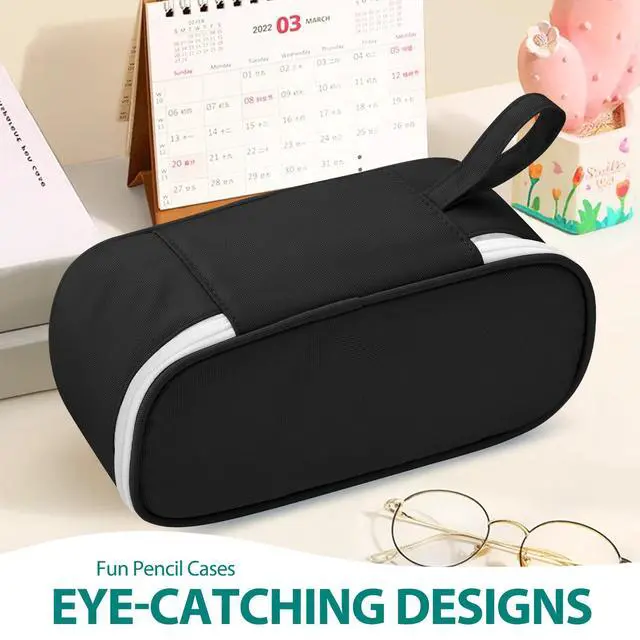 Alt view image 5 of 6 - Large Capacity Pencil Case Portable Pencil Pouch Bag School Supplies for College Students Girls Boys Adults (Black)