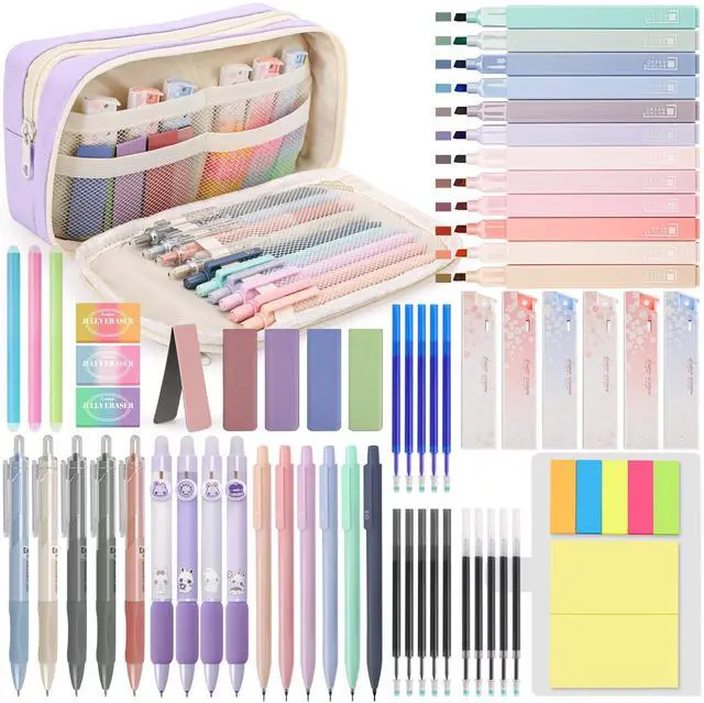 Main image of 61PCS Aesthetic College School Supplies Set with Cute Pencil Case