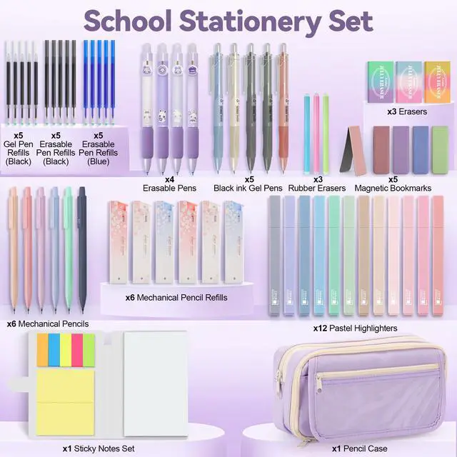 Alt view image 2 of 7 - 61PCS Aesthetic College School Supplies Set with Cute Pencil Case