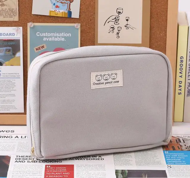 Alt view image 2 of 7 - Pencil Case Pouch Box Cute Kawaii Large Capacity Aesthetic Zipper Pen Holder Organizer Bag for Office Workspace Supplies Desk Accessories Travel (Light Grey)