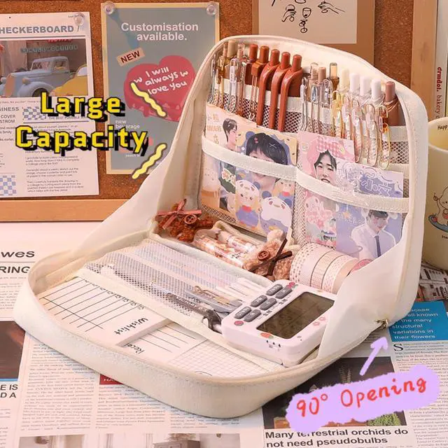 Alt view image 3 of 7 - Pencil Case Pouch Box Cute Kawaii Large Capacity Aesthetic Zipper Pen Holder Organizer Bag for Office Workspace Supplies Desk Accessories Travel (Light Grey)
