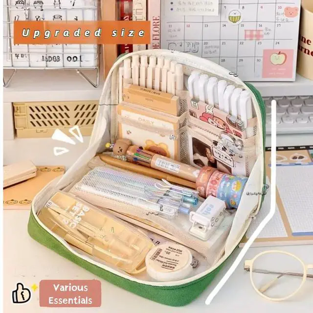 Alt view image 5 of 7 - Pencil Case Pouch Box Cute Kawaii Large Capacity Aesthetic Zipper Pen Holder Organizer Bag for Office Workspace Supplies Desk Accessories Travel (Light Grey)