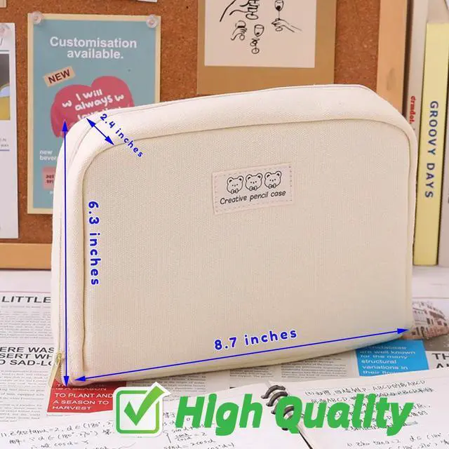 Alt view image 7 of 7 - Pencil Case Pouch Box Cute Kawaii Large Capacity Aesthetic Zipper Pen Holder Organizer Bag for Office Workspace Supplies Desk Accessories Travel (Light Grey)