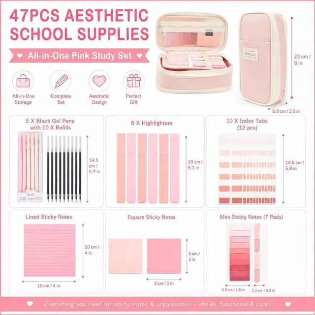 Alt view image 2 of 7 - Aesthetic School Supplies Pencil Pouch - 47Pcs Pencil Case Stationary Set