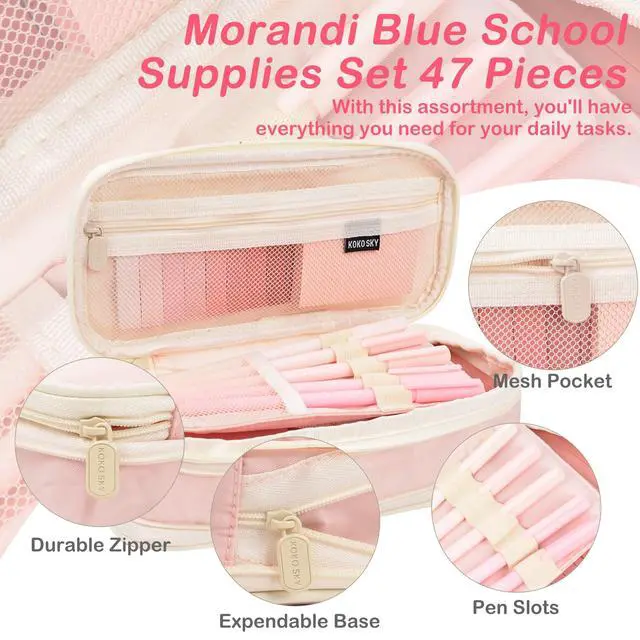 Alt view image 3 of 7 - Aesthetic School Supplies Pencil Pouch - 47Pcs Pencil Case Stationary Set