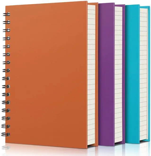 Main image of Journal Notebook, 3packs A5 5.5" x 8.3" Tear-off 160Pages/ 80Sheets, Spiral Bound Thick Hardcover, 100GSM College Ruled Paper, Cute Memo Notepad for Women School Campus, Blue/Purple/Orange