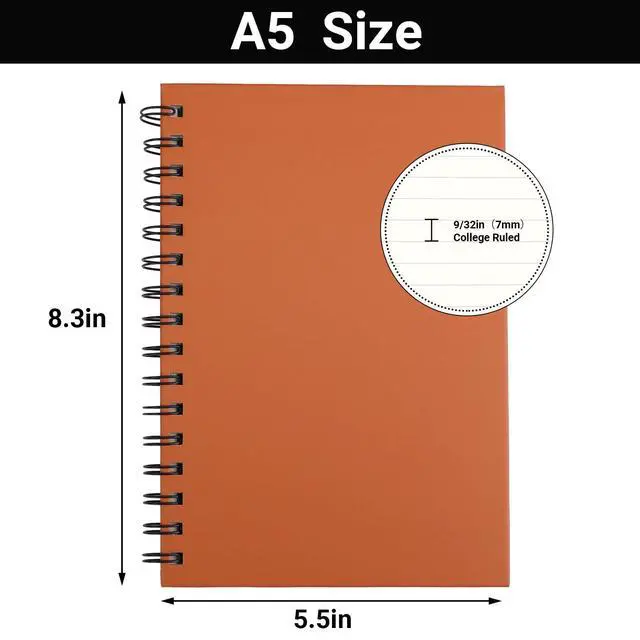 Alt view image 2 of 6 - Journal Notebook, 3packs A5 5.5" x 8.3" Tear-off 160Pages/ 80Sheets, Spiral Bound Thick Hardcover, 100GSM College Ruled Paper, Cute Memo Notepad for Women School Campus, Blue/Purple/Orange