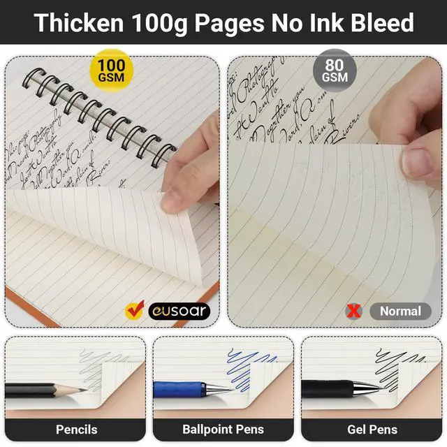 Alt view image 4 of 6 - Journal Notebook, 3packs A5 5.5" x 8.3" Tear-off 160Pages/ 80Sheets, Spiral Bound Thick Hardcover, 100GSM College Ruled Paper, Cute Memo Notepad for Women School Campus, Blue/Purple/Orange