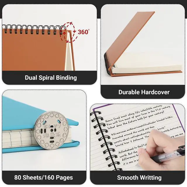 Alt view image 3 of 6 - Journal Notebook, 3packs A5 5.5" x 8.3" Tear-off 160Pages/ 80Sheets, Spiral Bound Thick Hardcover, 100GSM College Ruled Paper, Cute Memo Notepad for Women School Campus, Blue/Purple/Orange