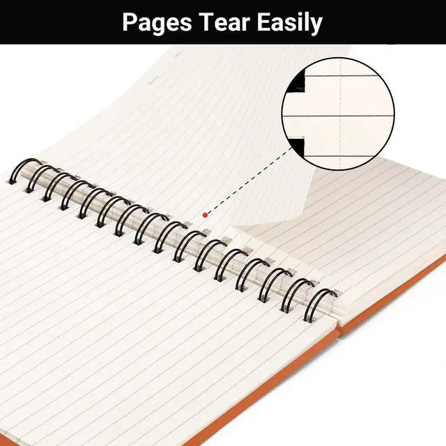 Alt view image 5 of 6 - Journal Notebook, 3packs A5 5.5" x 8.3" Tear-off 160Pages/ 80Sheets, Spiral Bound Thick Hardcover, 100GSM College Ruled Paper, Cute Memo Notepad for Women School Campus, Blue/Purple/Orange