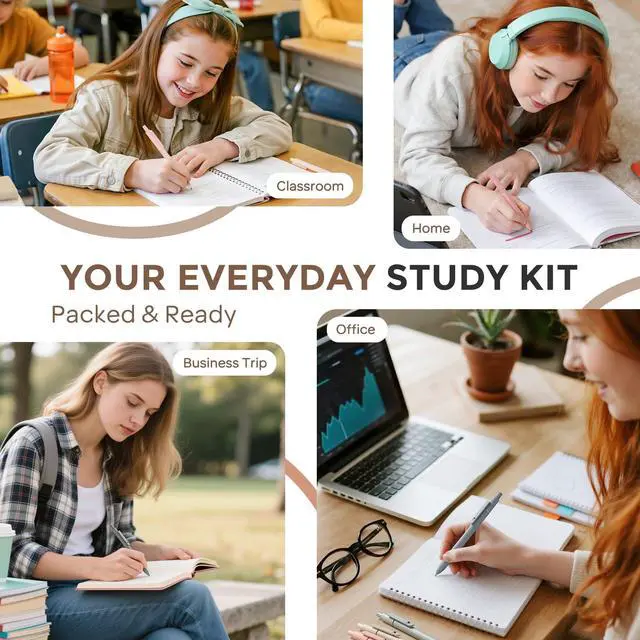 Alt view image 6 of 7 - School Supplies Stationary Set with Pencil Case, 39 PCS Cream