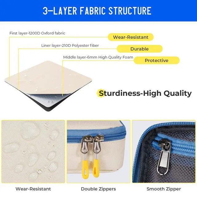 Alt view image 5 of 6 - Large Capacity Pencil Case with Hidden Pocket, 1200D Oxford Fabric Zipper Pencil Pouch with Handle, Multi-Pocket Stationery Organizer for Office, College, Travel and Daily Carry, Beige