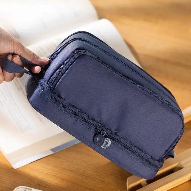 Alt view image 6 of 7 - Large Capacity Pencil Case 4 Compartments, Pencil Pouch Bag with Zipper Portable Handle, Pen Case Bag Stationery Organizer for Office College School Adults Teen Girls Boys Men Women, Dark Blue